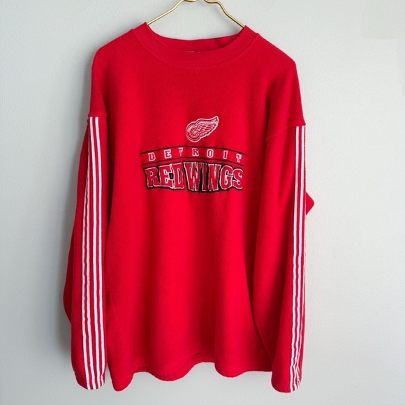 Vtg 90s Y2K Detroit Red Wings fleece pullover crewneck embroidered red size XL - Picture 1 of 5